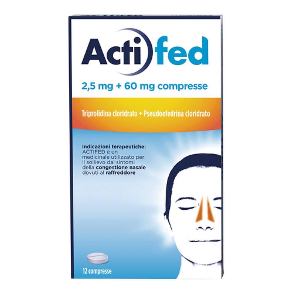 actifed decongestionante nasale actifed 12 compresse 2,5 mg + 60 mg per rimedio sintomi allergici e raffreddore - foto 1