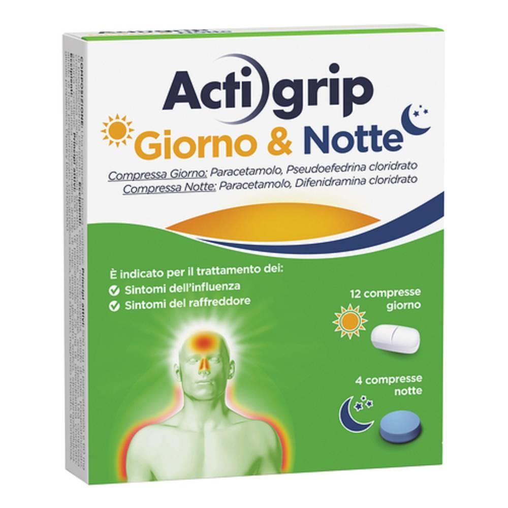 actigrip actigrip giorno e notte 12 compresse - analgesico e antipiretico per il trattamento di raffreddore e influenza - foto 1
