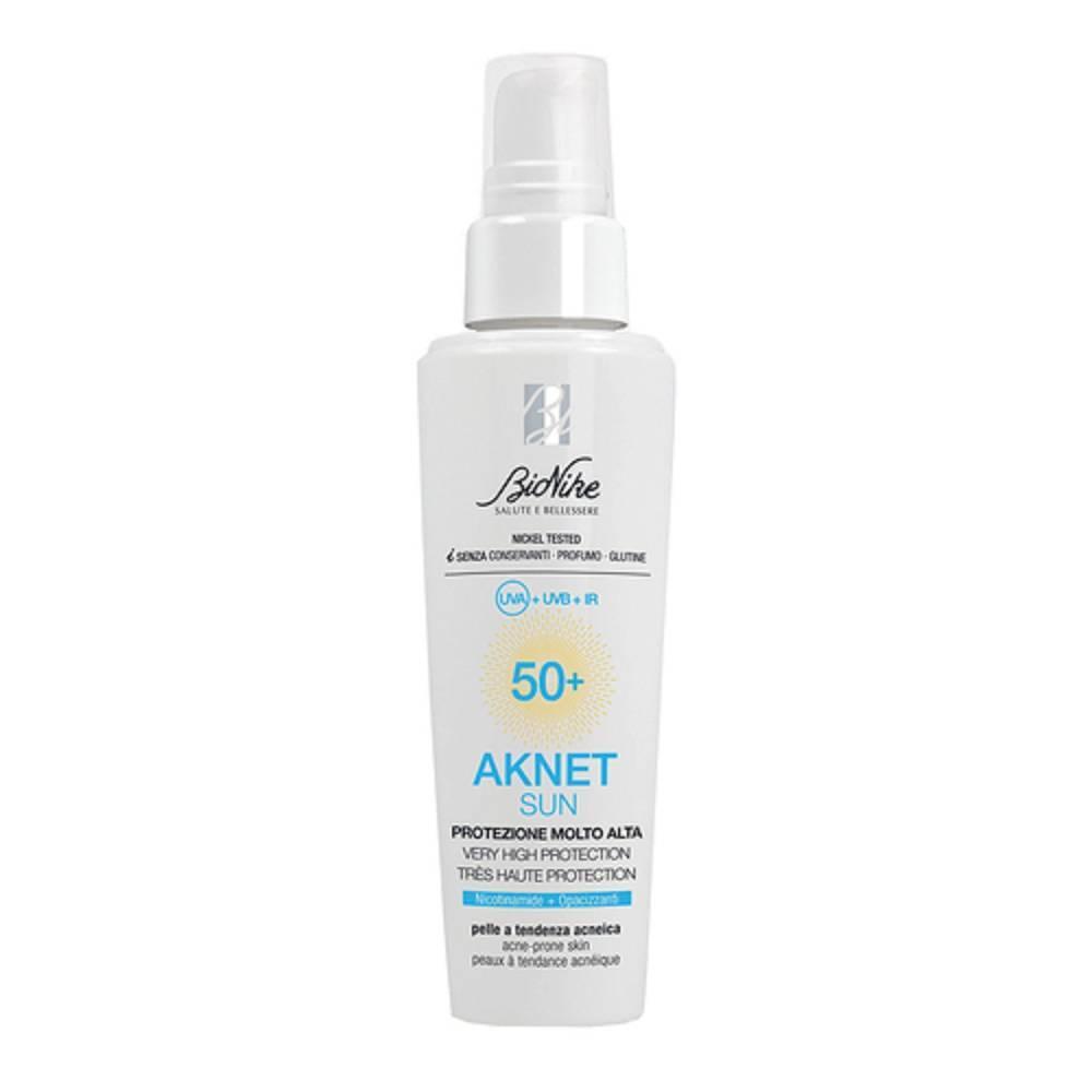 bionike protezione solare molto alta aknet sun pma spf50+ 50ml per pelle a tendenza acneica con tecnologia network expert e resistenza all'acqua - foto 1