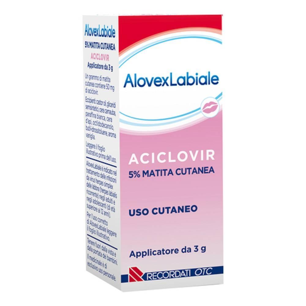 alovex trattamento dell'herpes labiale con alovex labiale 5% matita cutaneca - 3g di aciclovir per adulti e adolescenti sopra i 12 anni - foto 1