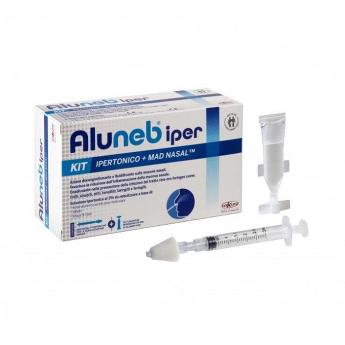 aluneb kit aluneb iper 20 flaconcini da 5 ml e mad nasal per nebulizzazione - soluzione salina ipertonica per vie respiratorie e decongestione nasale - foto 1
