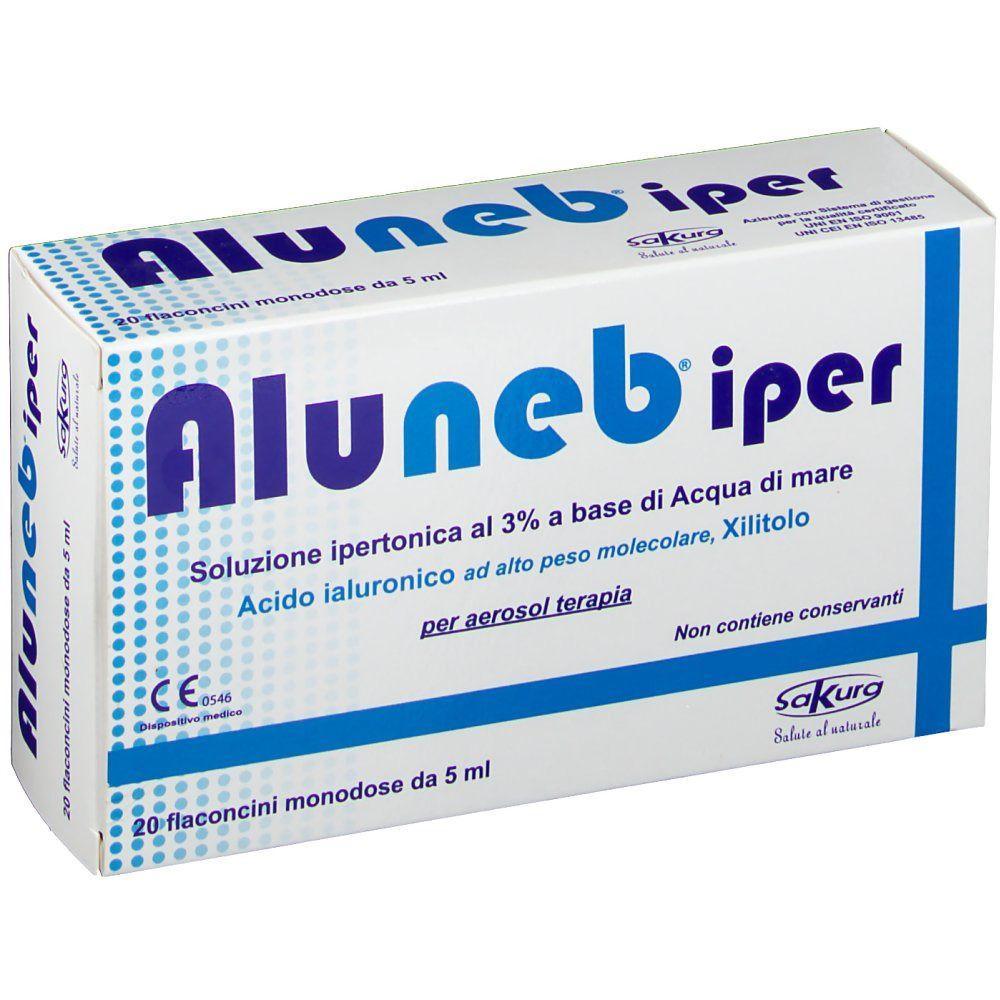 aluneb soluzione salina ipertonica aluneb 20 flaconcini monodose da 5ml per aerosol e doccia nasale con acido ialuronico e xilitolo - foto 1