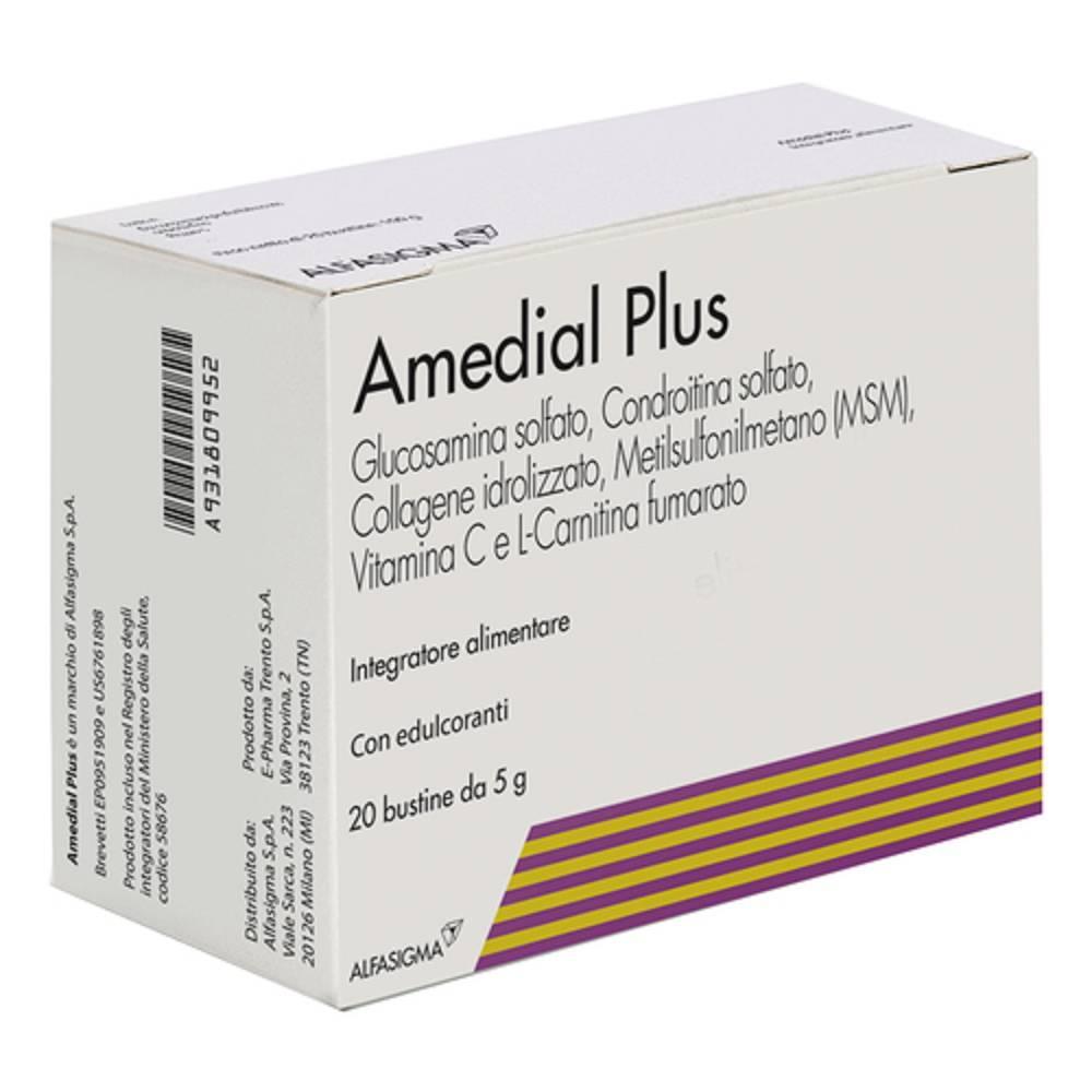 amedial integratore alimentare amedial plus 20 bustine con glucosamina, condroitina, collagene e vitamina c per ossa e articolazioni - foto 1