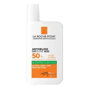Protezione solare fluido oil control spf 50+ 50ml per pelle grassa e sensibile, delicato sugli occhi e resistente all'acqua
