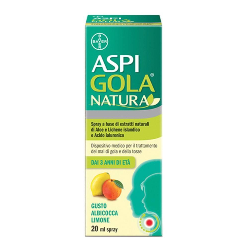 aspi gola spray gola naturale albicocca limone con aloe e acido ialuronico per mal di gola e tosse - dispositivo medico umetta e protegge 20 ml - foto 1