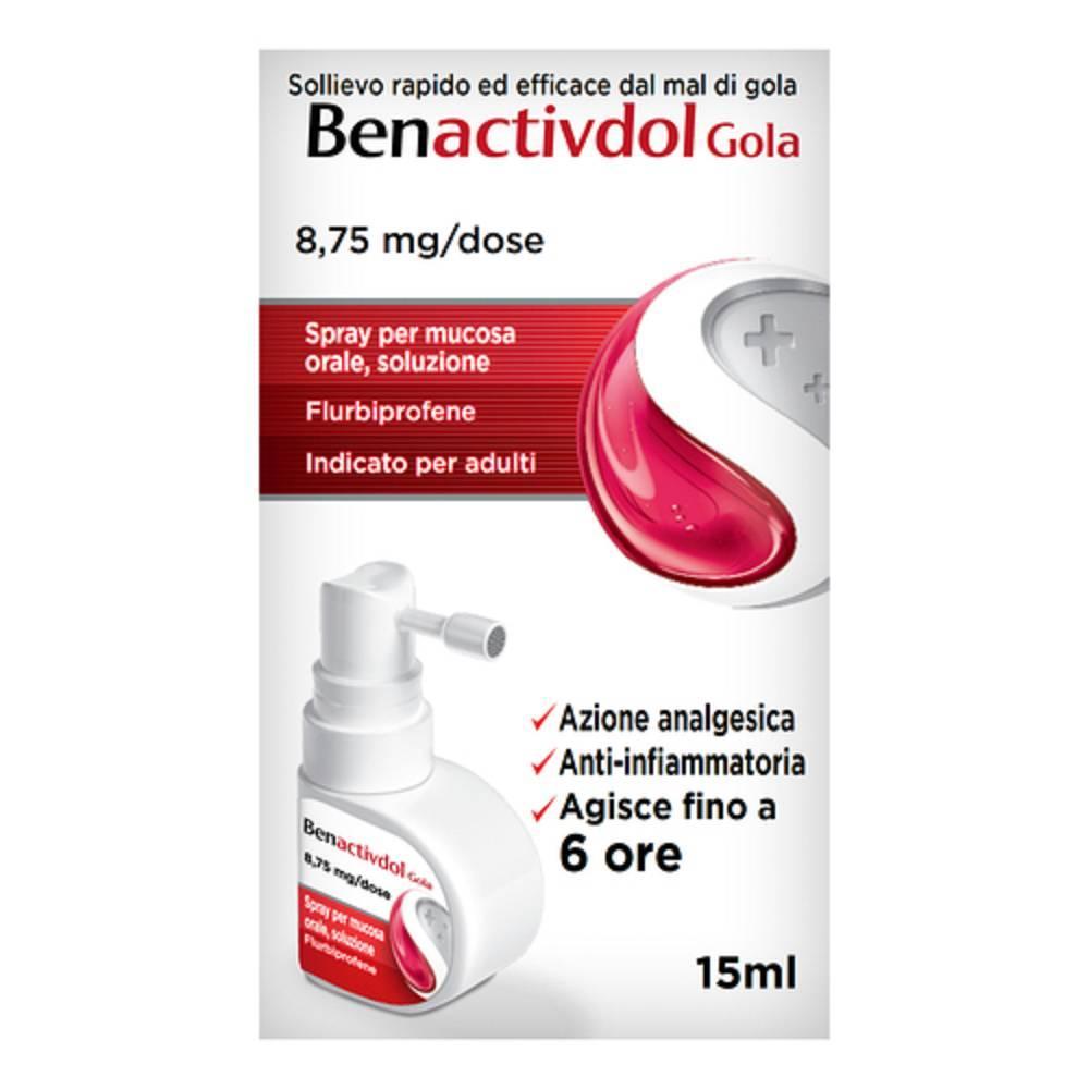 benactiv flurbiprofene spray per mucosa orale  sollievo rapido per faringite e tonsillite, 15 ml - foto 1