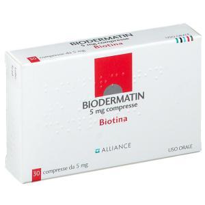 Integratore di biotina biodermatin 5 mg compresse per stati carenziali e salute della pelle e dei capelli, 30 compresse