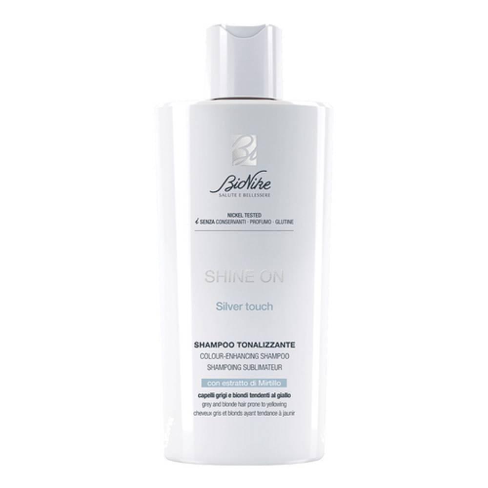 bionike shampoo tonalizzante shine on silver touch - luminosa tonalità argentea per capelli grigi, bianchi e decolorati, senza conservanti e glutine - foto 1