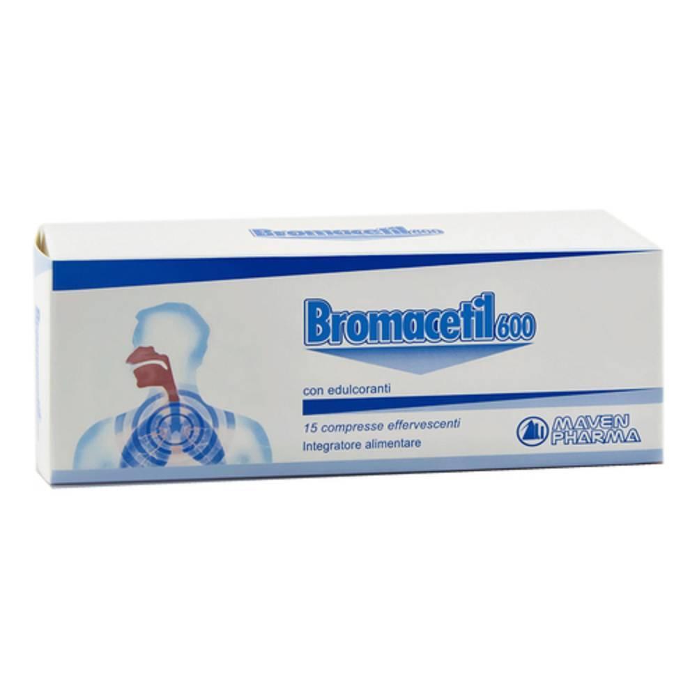 bromacetil integratore alimentare effervescente bromacetil 600 con n-acetilcisteina, vitamina c, echinacea e propoli per il sistema immunitario e respiratorio - 15 compresse - foto 1
