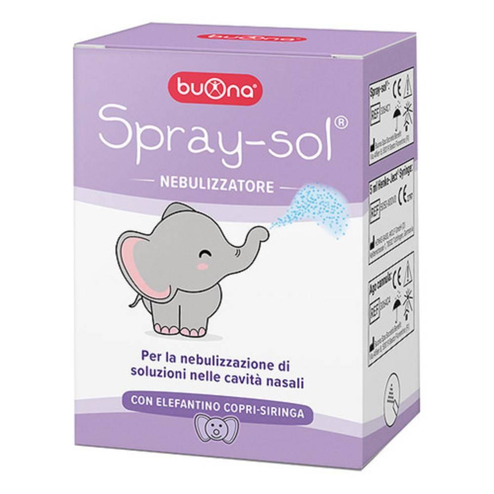 buona kit nebulizzatore nasale buona spray-sol 5 pezzi per trattamenti rino-sinusali e aerosolici con siringa e copri-siringa elefantino - foto 1