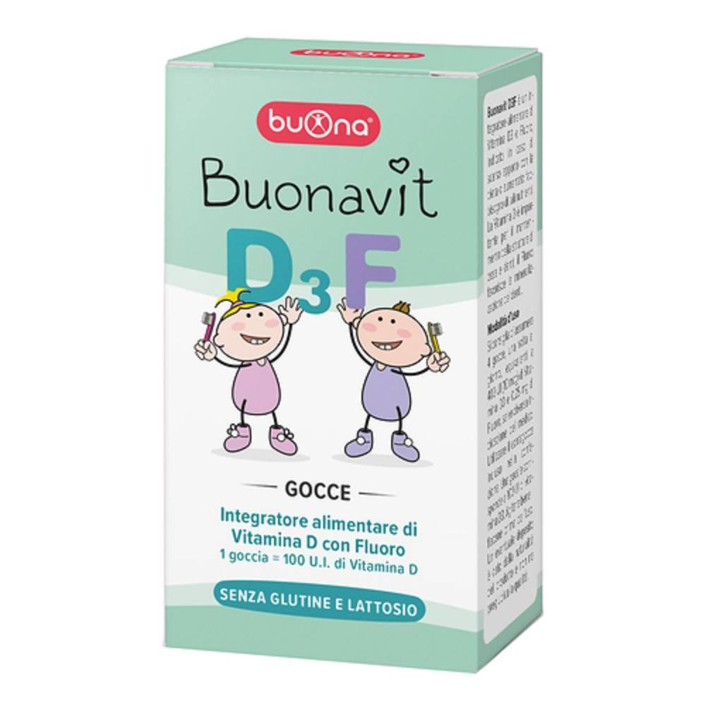 buona integratore alimentare di vitamina d3 e fluoro in gocce - buonavit d3f 12ml per ossa e denti sani, adatto ai bambini - foto 1