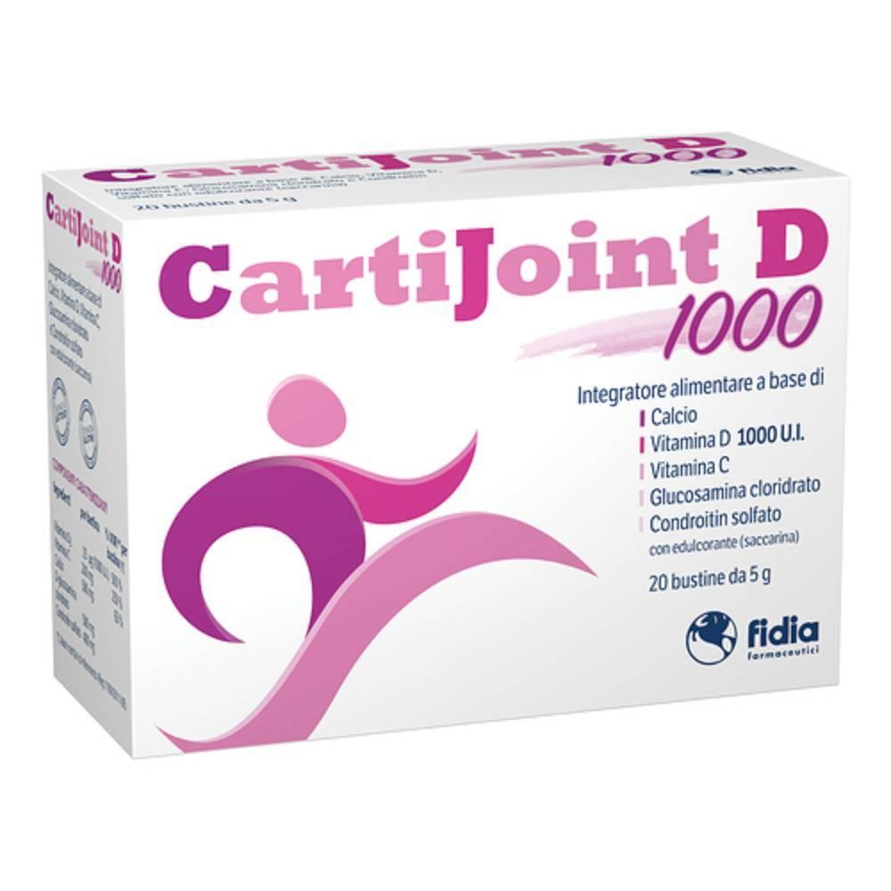 cartijoint integratore alimentare cartijoint d 1000 per ossa e articolazioni - 20 bustine effervescenti da 5 g con calcio, vitamina d e glucosamina - foto 1