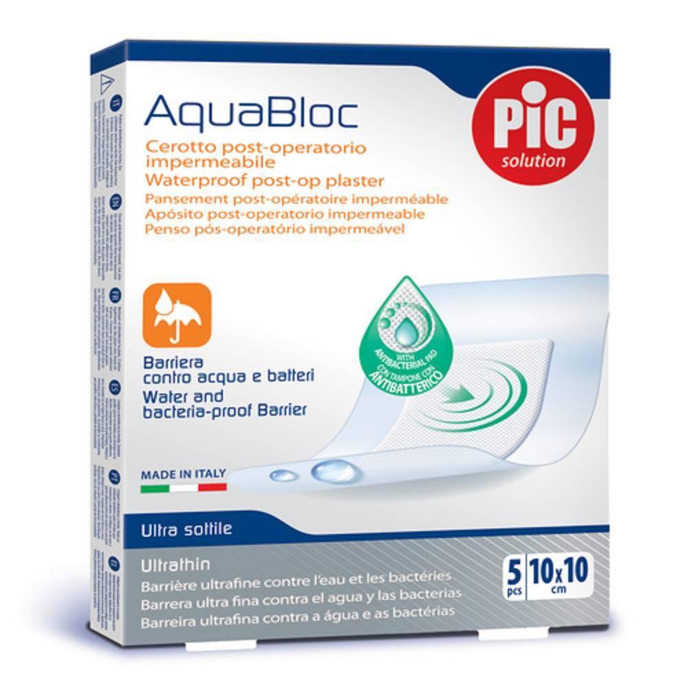 pic solution cerotto impermeabile pic aquabloc 10x10 cm con tampone antibatterico, 5 pezzi per protezione efficace delle ferite - foto 1