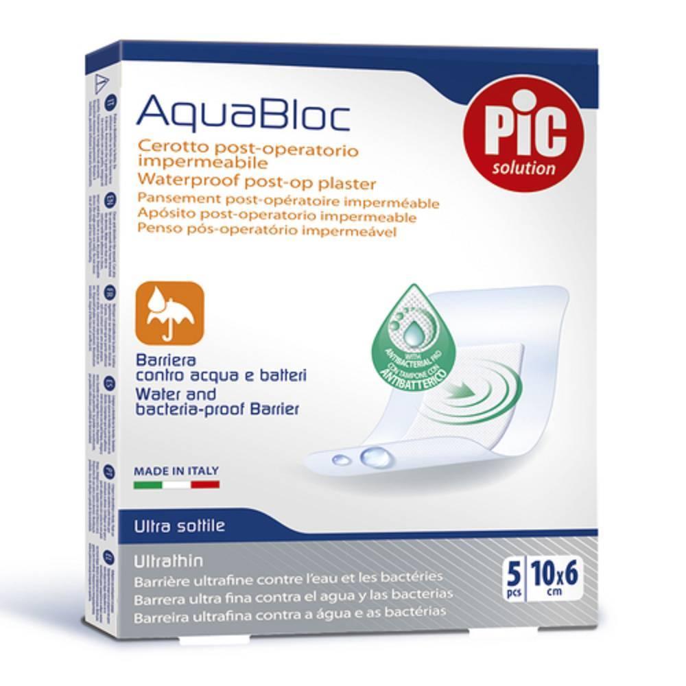 pic solution cerotto impermeabile pic aquabloc 10x6 cm con tampone antibatterico, sottile e trasparente - confezione da 5 pezzi - foto 1