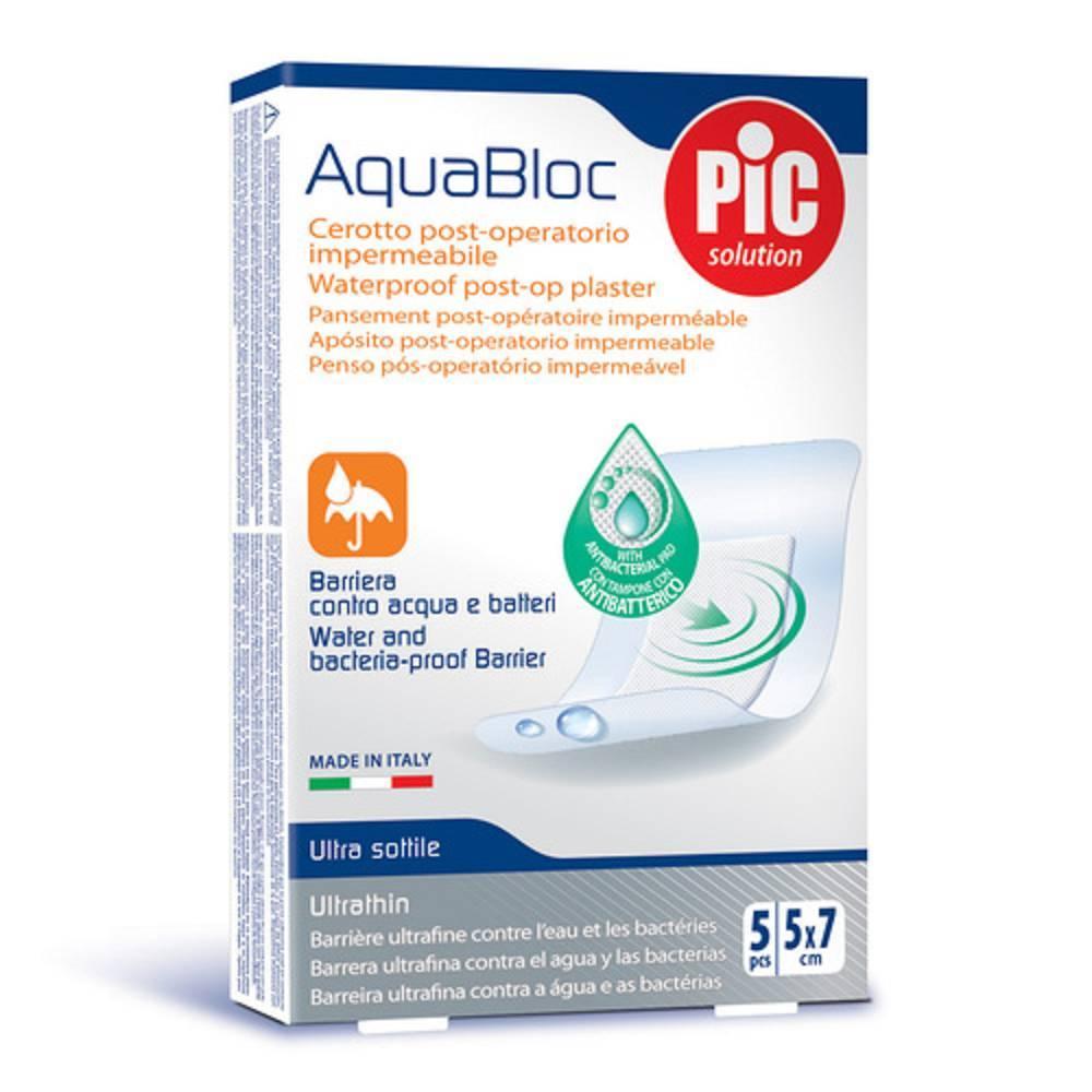 pic solution cerotto impermeabile pic aquabloc 5x7 cm con tampone antibatterico, sottile e trasparente - confezione da 5 pezzi per protezione duratura delle ferite - foto 1