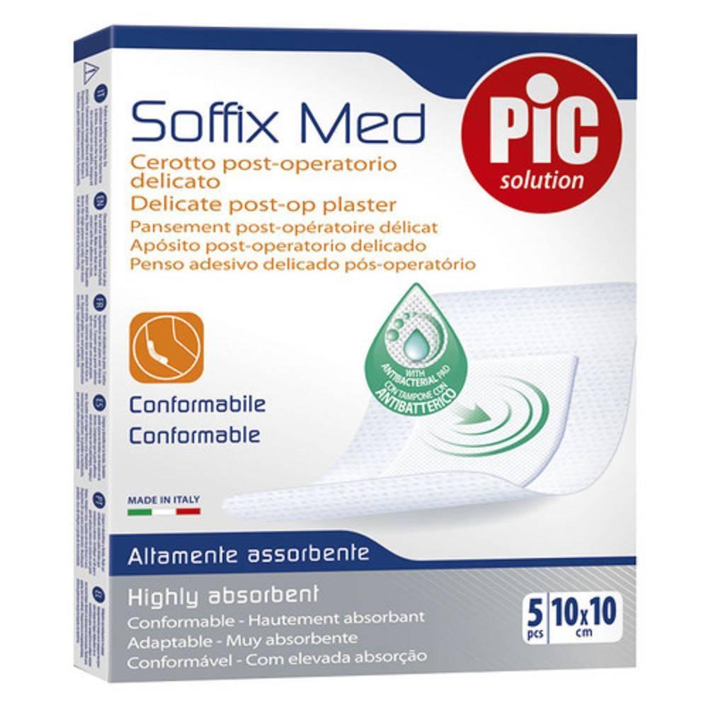 pic solution cerotto post-operatorio delicato soffix med 10x10 cm - 5 pz, traspirante e assorbente con antibatterico clorexidina per ferite sensibili - foto 1