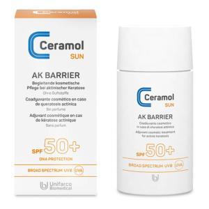 Protezione solare  ak barrier 50ml per cheratosi attiniche e pelle sensibile, coadiuvante cosmetico per espressioni solari