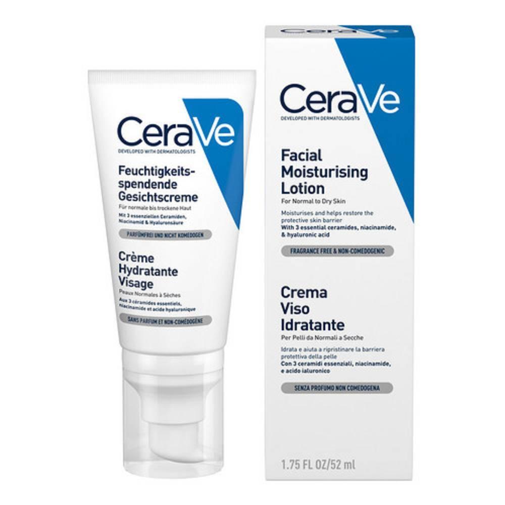 cerave crema viso idratante 50ml per pelli normali a secche con ceramidi e acido ialuronico, senza profumo e non comedogena - foto 1