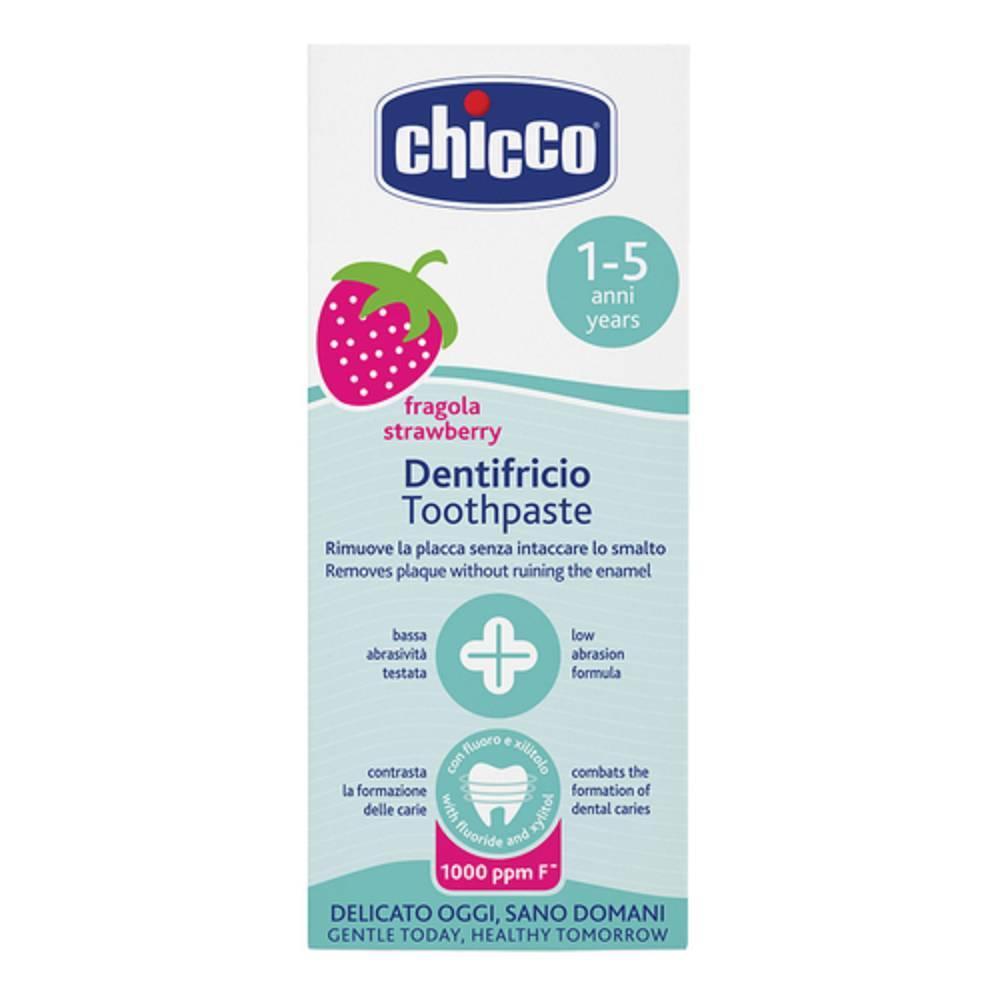 chicco dentifricio fragola 50ml per bambini 12 mesi e oltre con fluoro e azione igienizzante, senza conservanti - foto 1