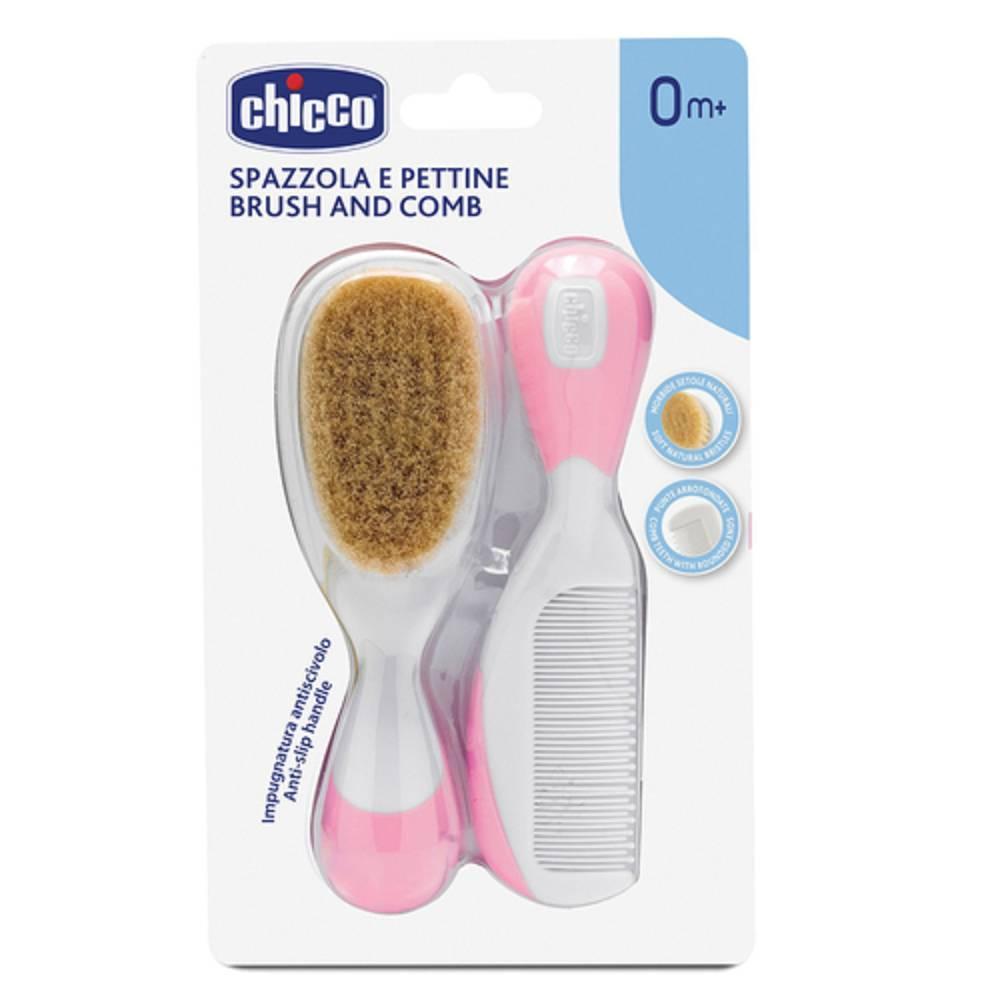 chicco spazzola e pettine rosa per bambini - delicatezza e comfort per i primi capelli del tuo piccolo - foto 1
