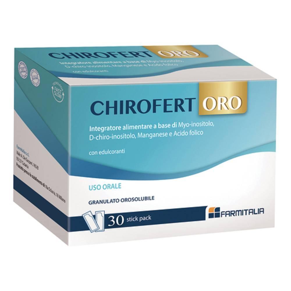 chirofert integratore alimentare chirofert oro 30 stick pack orosolubili con myo-inositolo, d-chiro-inositolo, manganese e acido folico senza glutine e lattosio - foto 1