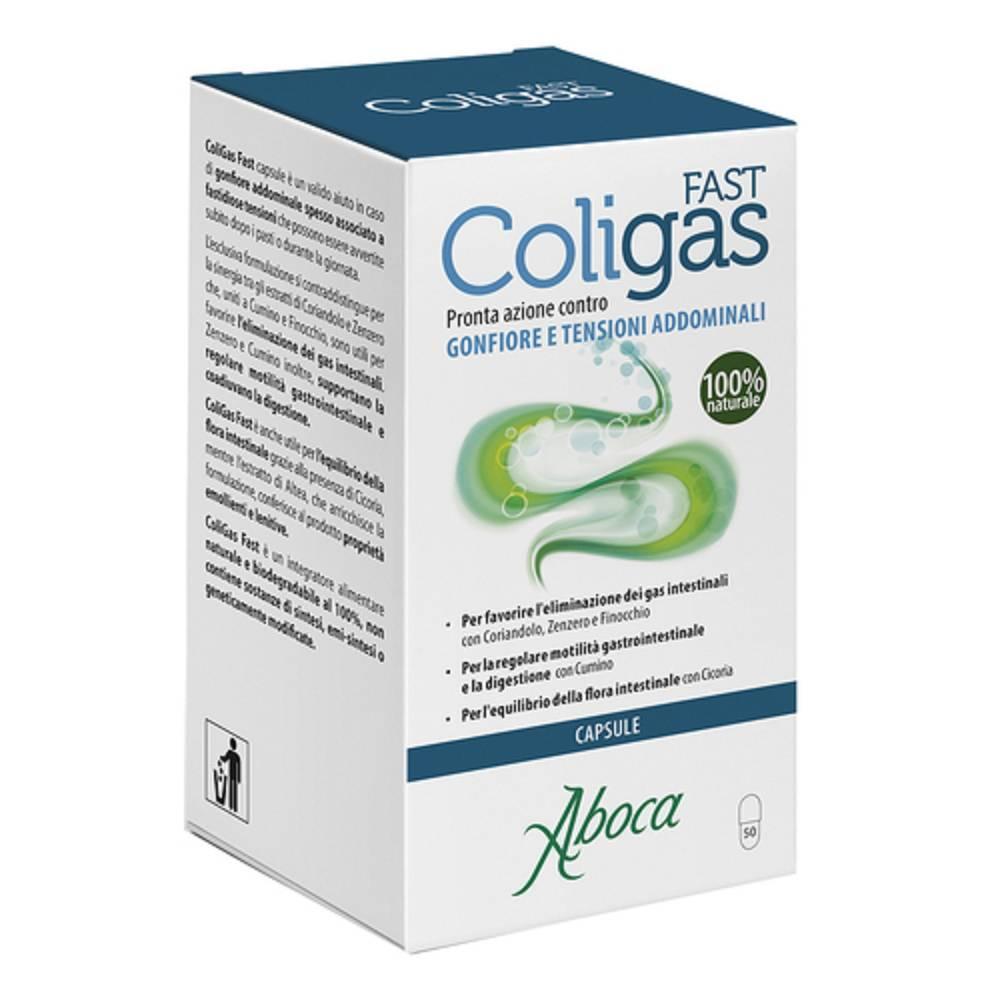 aboca integratore alimentare coligas fast capsule per gonfiore addominale e digestione naturale con coriandolo, zenzero, cumino e finocchio - foto 1