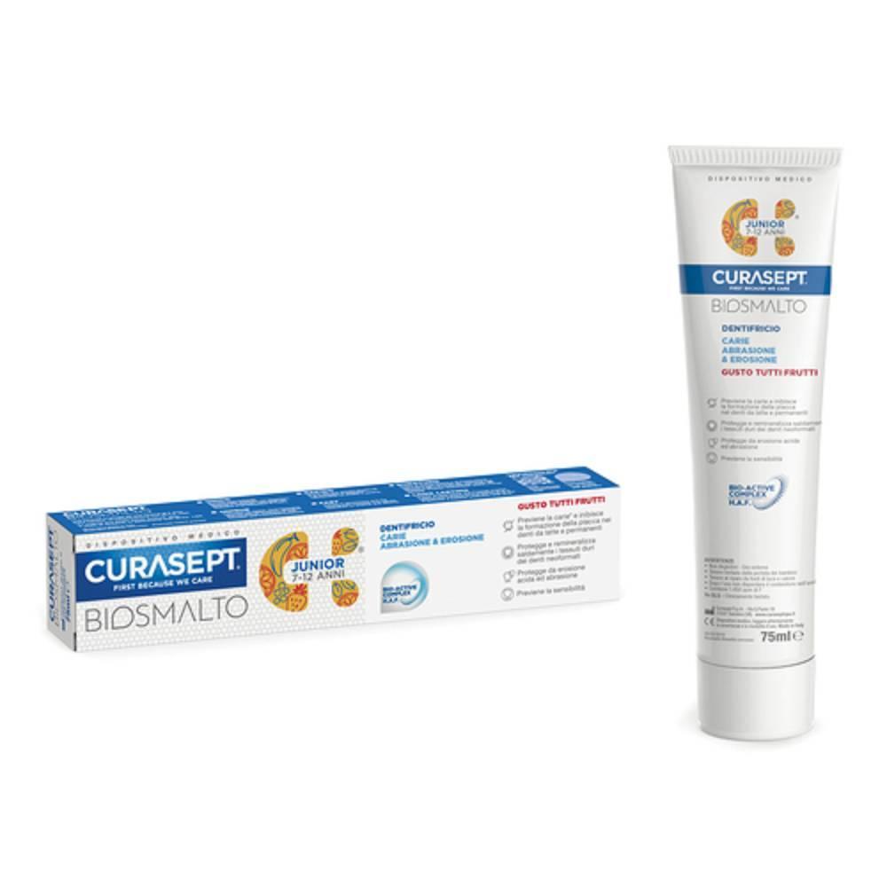 curasept dentifricio curasept biosmalto dent junior per bambini 7-12 anni - previene carie, erosione e abrasione - gusto tutti frutti - 75 ml - foto 1