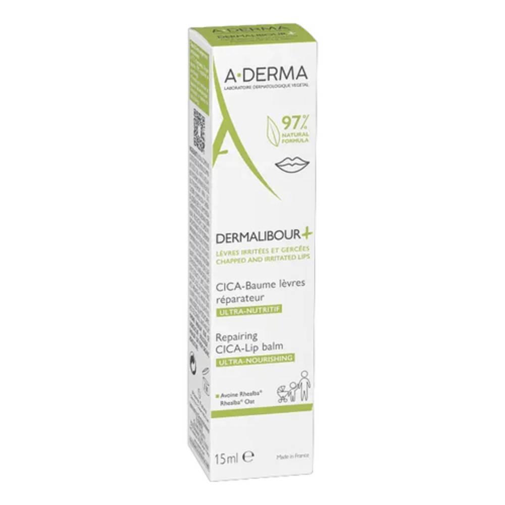 aderma balsamo labbra dermalibour + cica ristrutturante naturale per labbra fragili e secche, alta resistenza all'acqua, 15 ml - foto 1