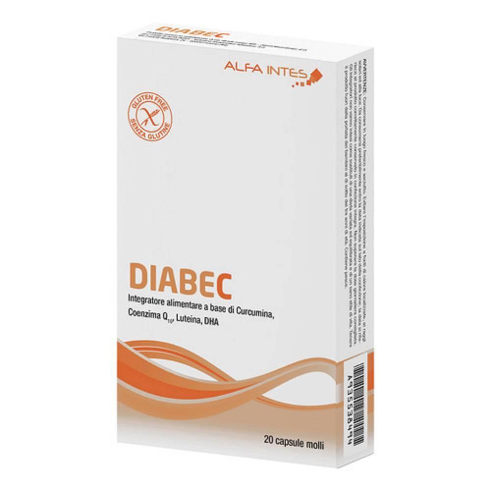 diabec integratore alimentare diabec con curcumina, coenzima q10, dha, luteina e zinco - 20 capsule molli per benessere generale - foto 1