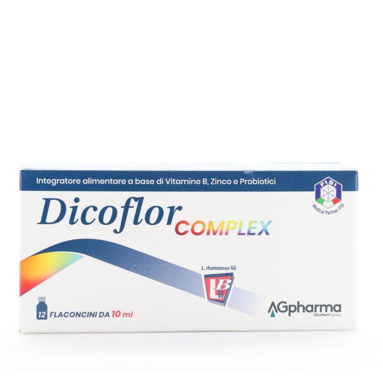 dicoflor integratore alimentare dicoflor complex 12 flaconcini da 10ml con vitamine del gruppo b, zinco e probiotici per benessere intestinale e immunitario - foto 1