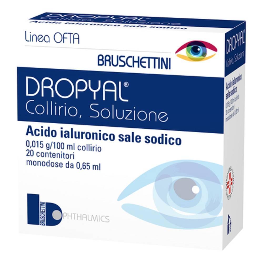 dropyal collirio dropyal 0,015% in 20 monodosi da 0,65 ml - idratante per occhi secchi e lenti a contatto - foto 1