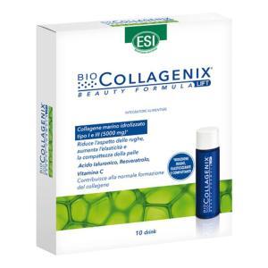 Integratore alimentare biocollagenix 10 drink da 30 ml con collagene marino, acido ialuronico, resveratrolo e vitamine per pelle, capelli e unghie