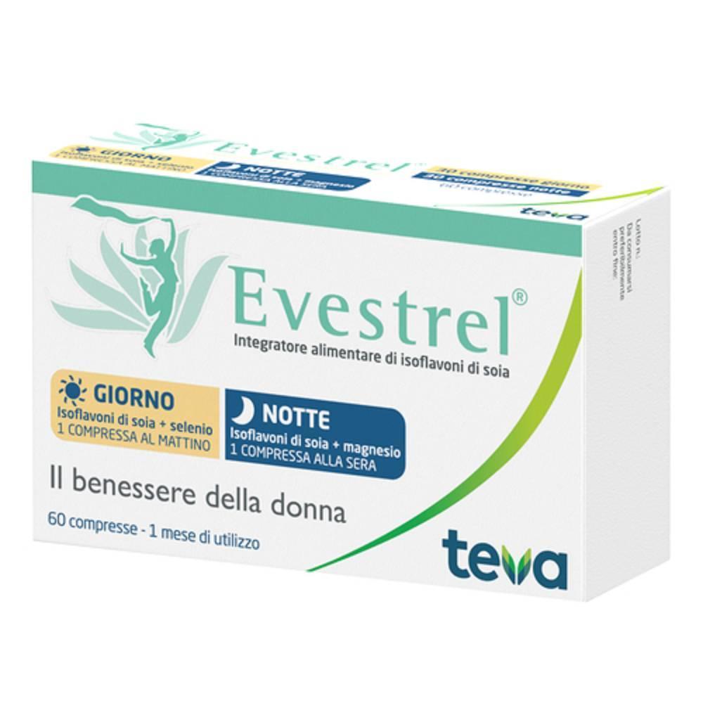 evestrel integratore alimentare di isoflavoni di soia evestrel giorno e notte 60 compresse per il benessere femminile in menopausa - foto 1