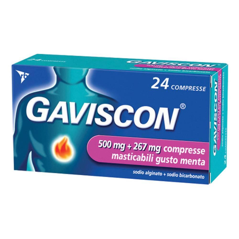 gaviscon gaviscon 24 compresse masticabili gusto menta 500 mg + 267 mg per reflusso gastroesofageo e ulcera peptica, alta tollerabilità e contenuto di calcio - foto 1