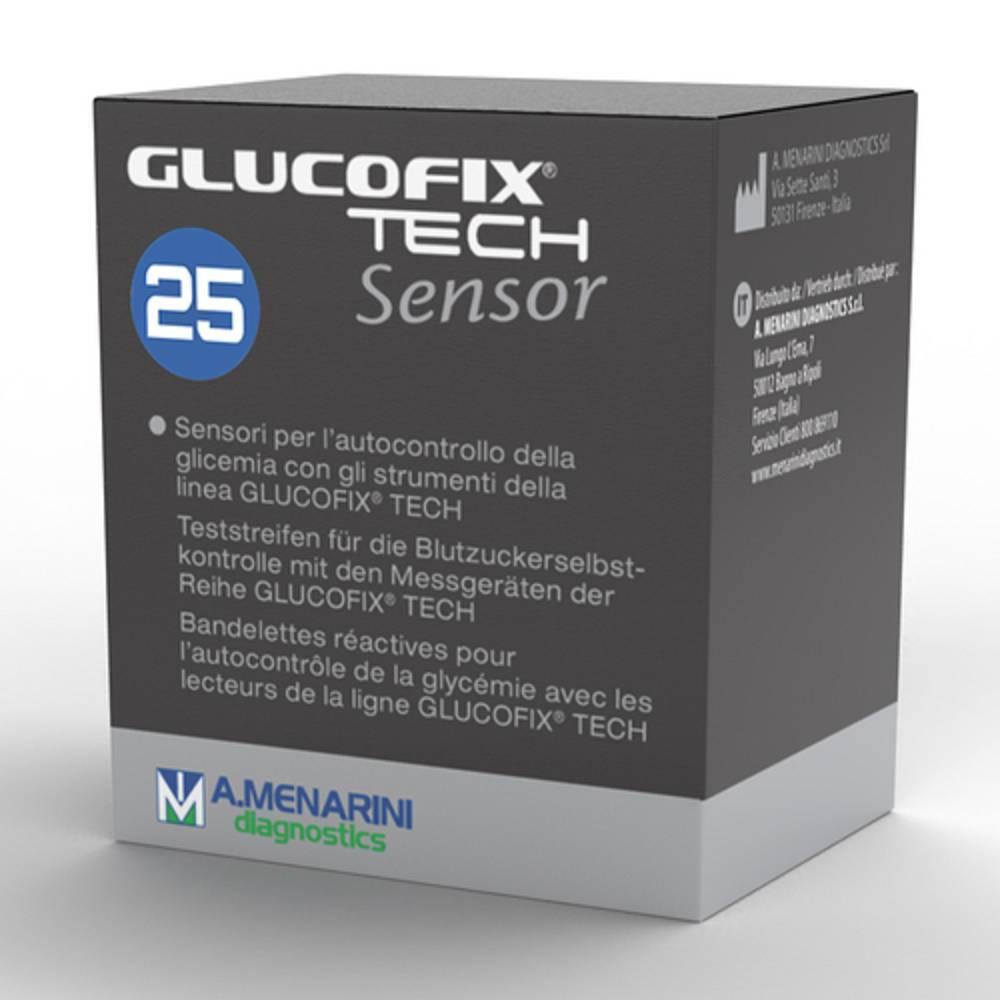glucofix sensori per glicemia glucofix tech - 25 strisce monouso per monitoraggio del glucosio nel sangue - foto 1