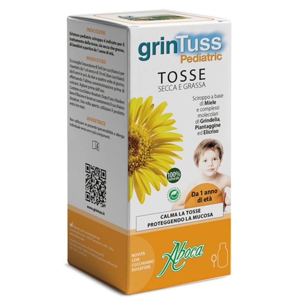 aboca grintuss pediatric sciroppo per tosse secca e grassa - dispositivo medico lenitivo per bambini da 1 anno con ingredienti biologici - foto 1
