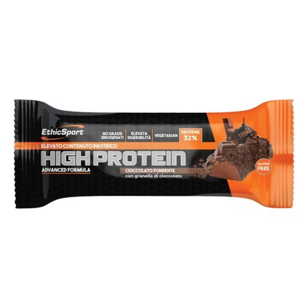 ethicsport barretta high protein cioccolato fondente 45g - alimento ricco di proteine del latte per sportivi e spuntini sani - foto 1