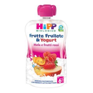 Frutta frullata e yogurt biologico mela e frutti rossi senza glutine per bambini - confezione da 90 g ideale per merenda o fine pasto