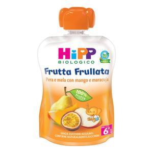 Purea di frutta biologica  bio frutta frullata pera e mela con mango e maracuja - alimento per la prima infanzia 90g senza zuccheri aggiunti