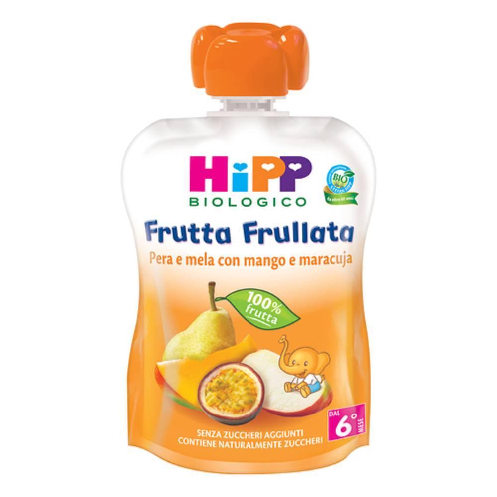 hipp purea di frutta biologica hipp bio frutta frullata pera e mela con mango e maracuja - alimento per la prima infanzia 90g senza zuccheri aggiunti - foto 1