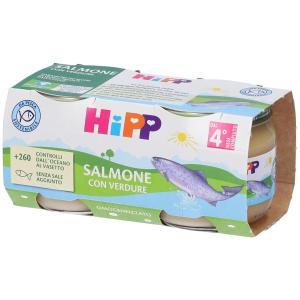 Omogeneizzato  salmone con verdure 2x80g per bambini dal 4° mese, senza glutine e latticini, ideale per pappe e brodi