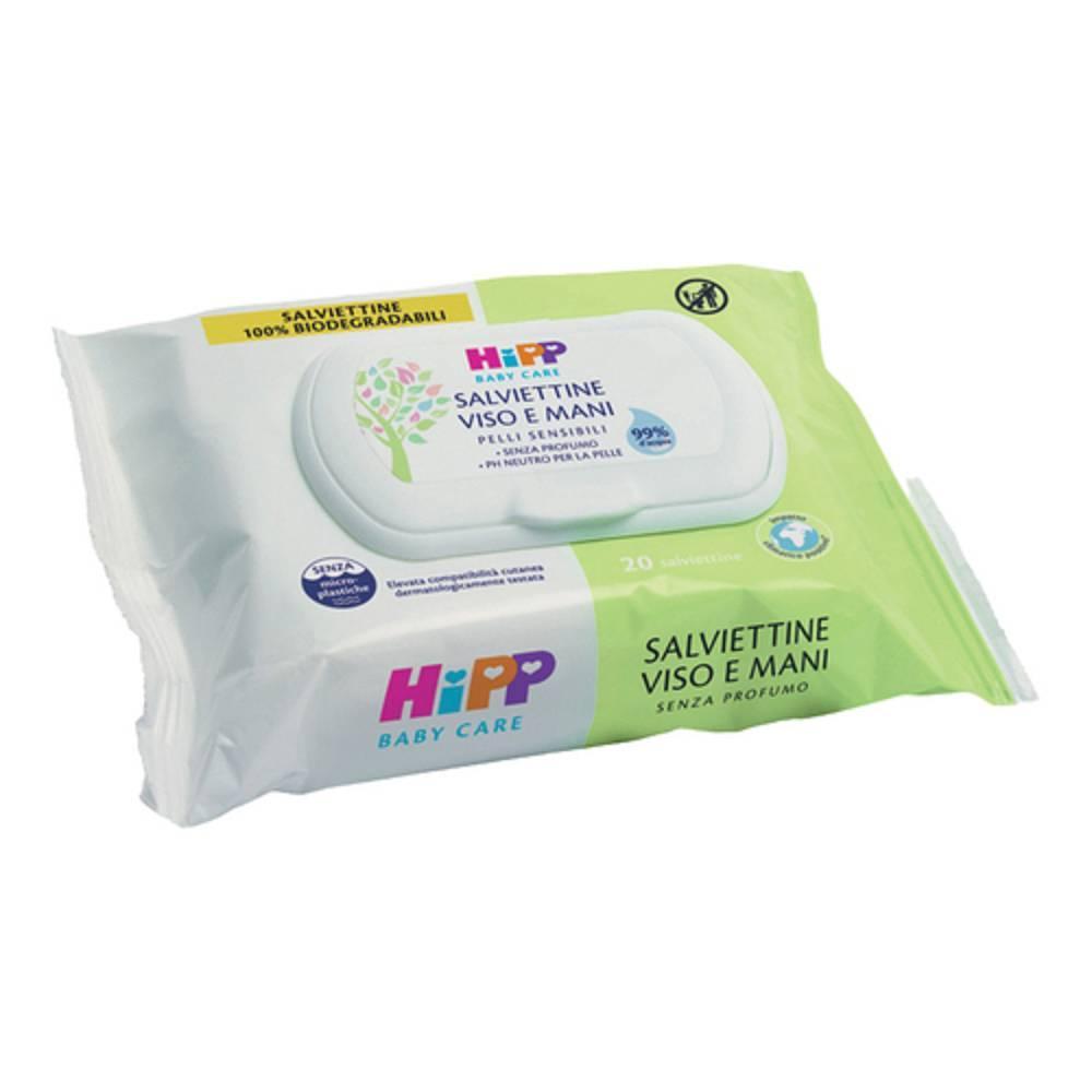 hipp salviettine umidificate per viso e mani hipp - confezione da 20 pezzi con estratto di mandorle dolci per una detersione delicata e sicura - foto 1