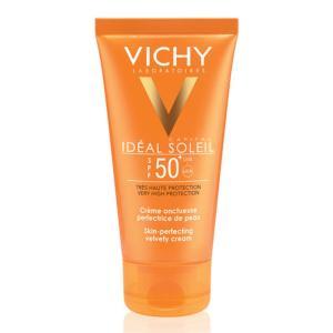 Crema viso vellutata spf 50+ per pelli normali e secche - protezione solare anti-uva e idratante con acqua termale di