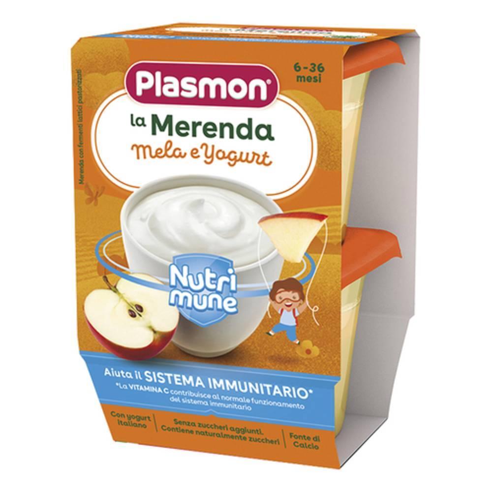 plasmon merenda per bambini al gusto di mela e yogurt - fonte di calcio e vitamine, senza conservanti e coloranti, 2 vasetti da 120g - foto 1