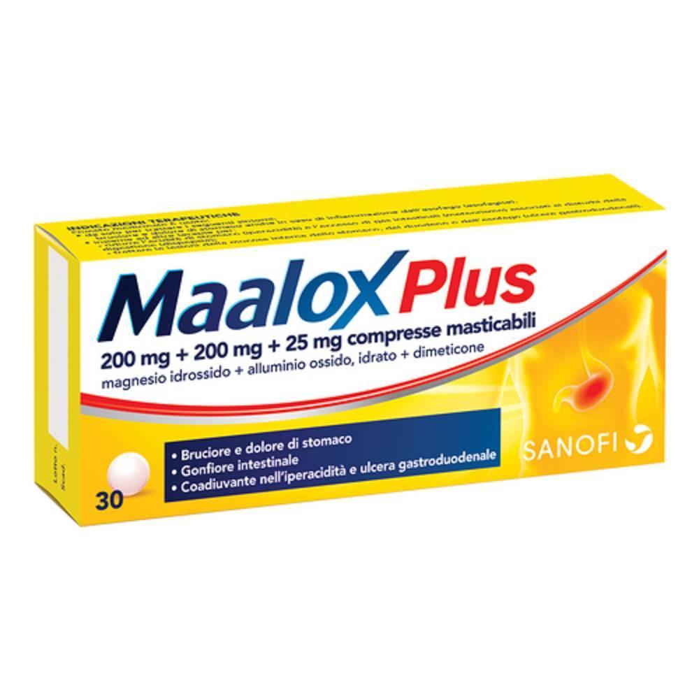 maalox maalox plus 30 compresse masticabili e sospensione orale per il sollievo di disturbi gastrointestinali e antiflatulenza - foto 1