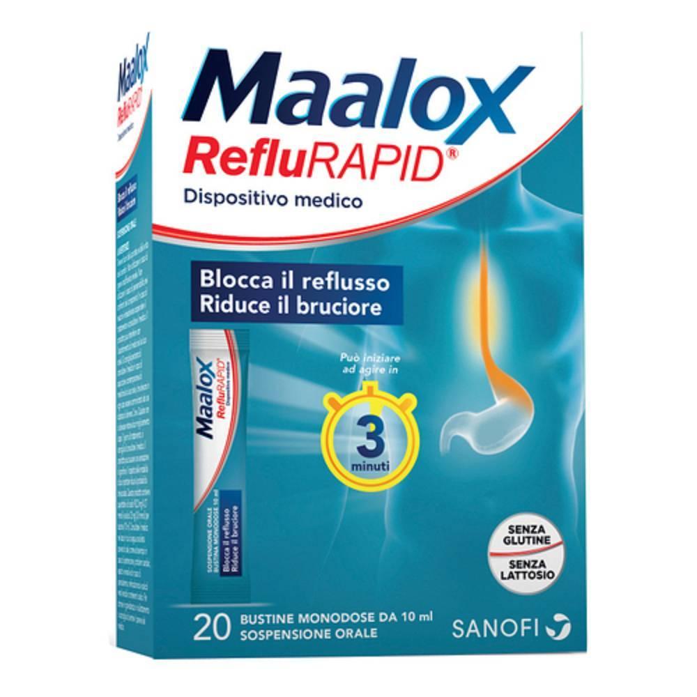 maalox maalox reflurapid 20 bustine - dispositivo medico per il trattamento del reflusso gastro-esofageo, bruciore e protezione della mucosa esofagea - foto 1