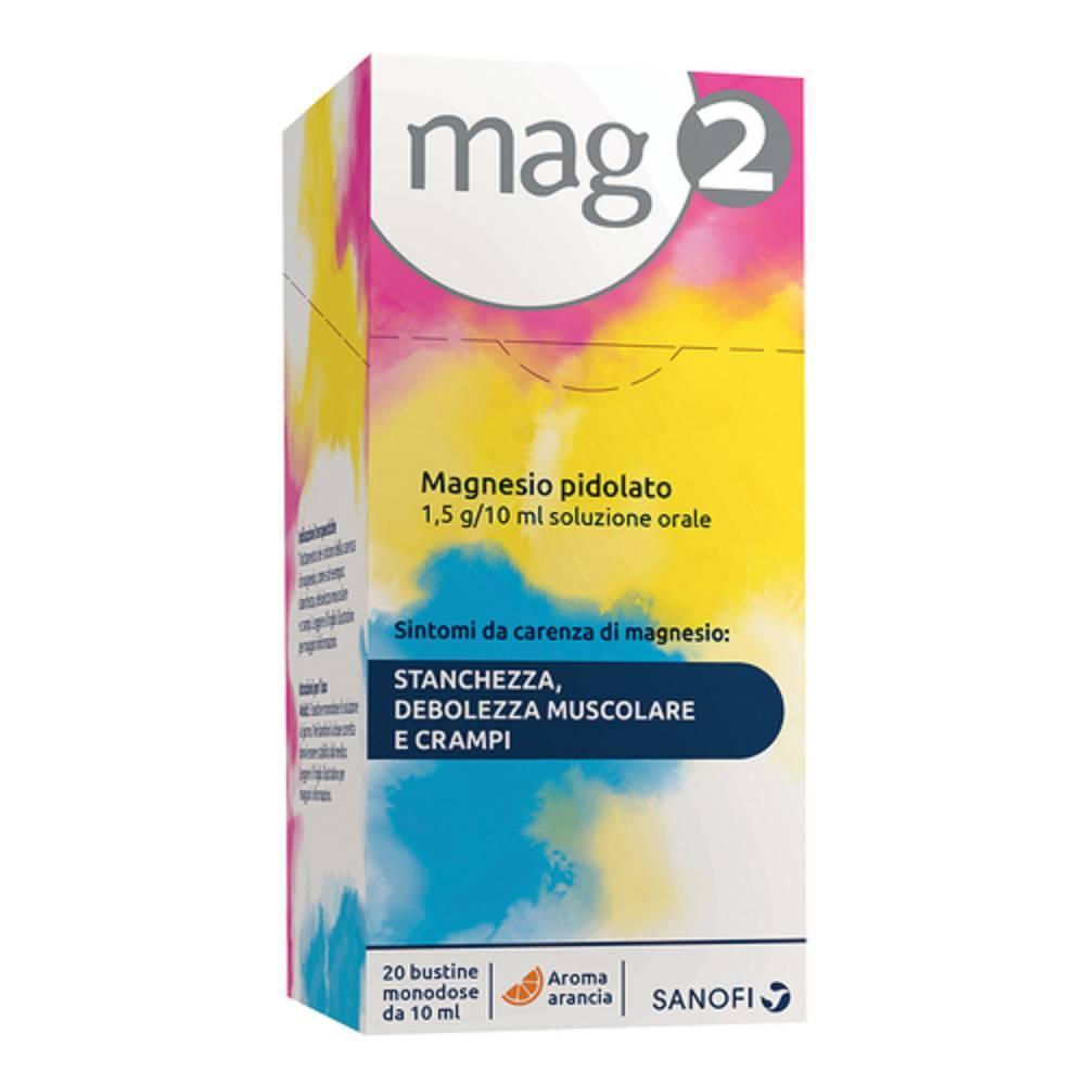 mag integratore di magnesio pidolato mag 2os soluzione orale e polvere per soluzione - 20 bustine da 1,5 g/10 ml per il benessere generale - foto 1