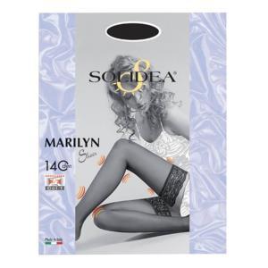 Calze autoreggenti marilyn 140 denari con compressione graduata e balza in pizzo, eleganti e confortevoli, colore nero, taglie disponibili.