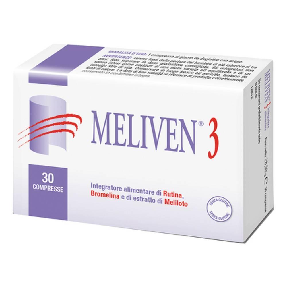 meliven integratore alimentare meliven 3 con rutina, bromelina e meliloto per il microcircolo e la circolazione venosa - 30 compresse - foto 1