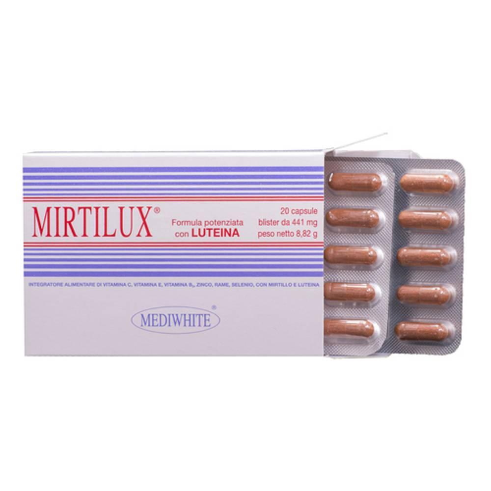 mirtilux integratore alimentare mirtilux 20 capsule con mirtillo e luteina per difese naturali e protezione della retina - foto 1 mirtilux integratore alimentare mirtilux 20 capsule con mirtillo e luteina per difese naturali e protezione della retina - foto 1